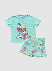 2 - 3 Years Kids T - Shirt & Shorts - Light Green BE HAPPY design