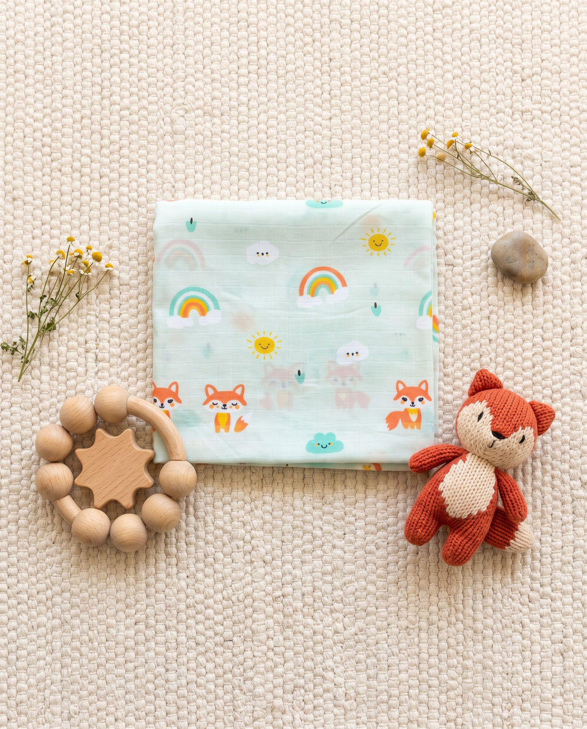 Rainbow Fox Muslin Swaddle Towel
