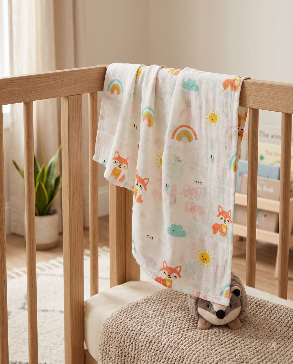 Rainbow Fox Muslin Swaddle Towel