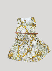 Girls Sleeveless Frock - Grey Sandal With Belt