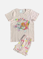 Girls T-Shirt Shorts Set (6 - 7 Years) - Light Pink  Rainbow Flying Cats