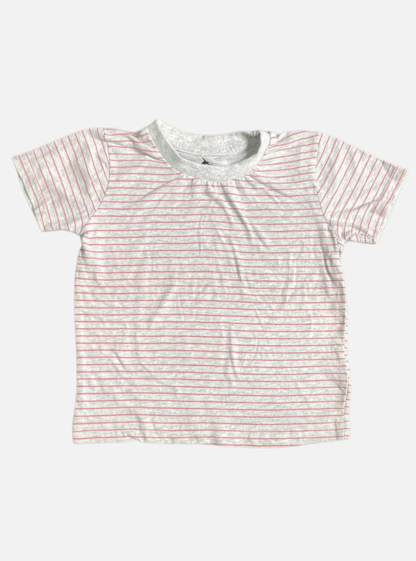 Girl T-Shirt (4 - 5 Years) - Gray Red Stripes