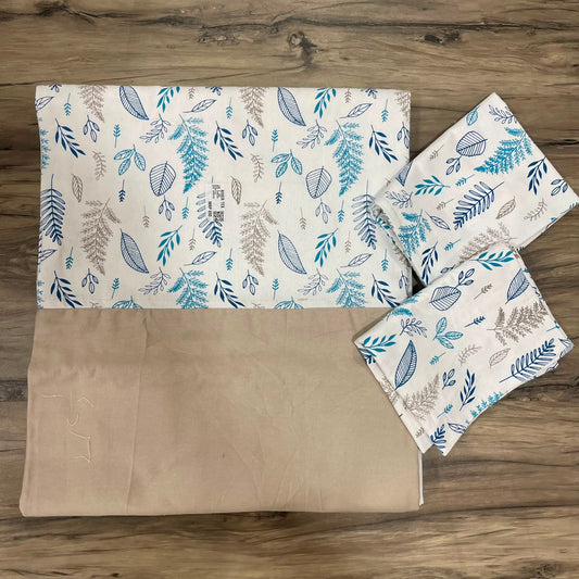 King Size Border Bedspread Blue Leaf Sand Beige Border