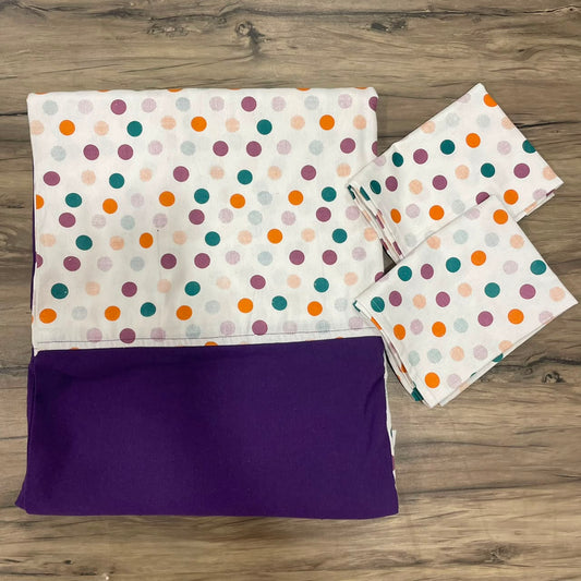 King Size Border Bedspread Multi Color Dots Purple Border