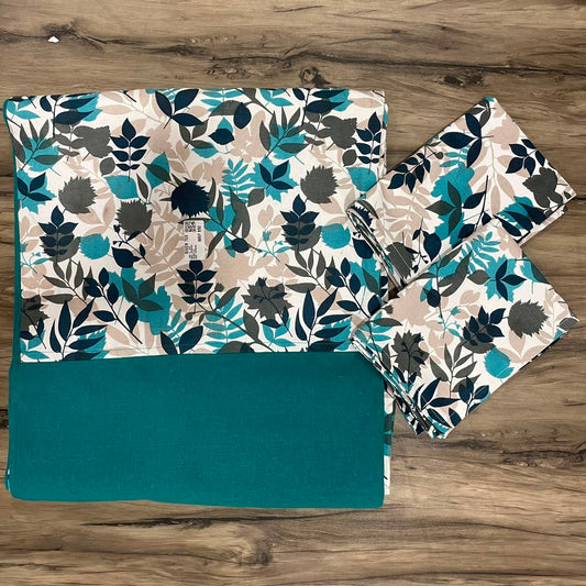 King Size Border Bedspread With Flowers Leaf Teal Border