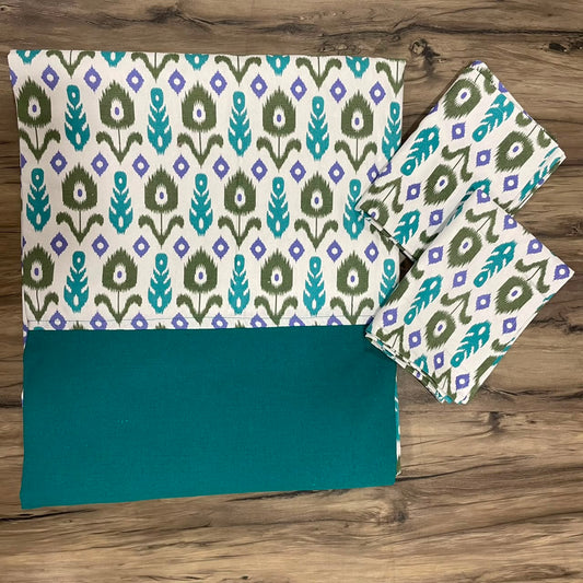 King Size Border Bedspread Fabric With Green Purple Peacock Design Rama Green Border