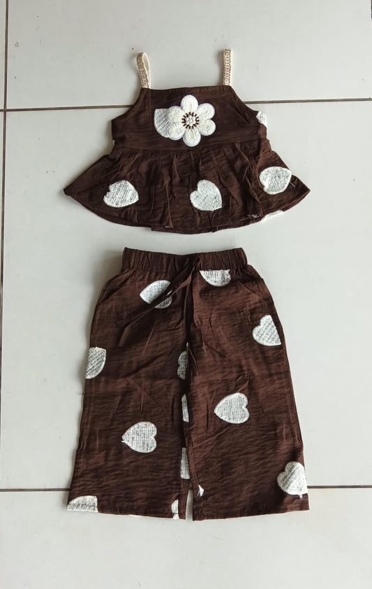 Brown Heart Top Pant Set