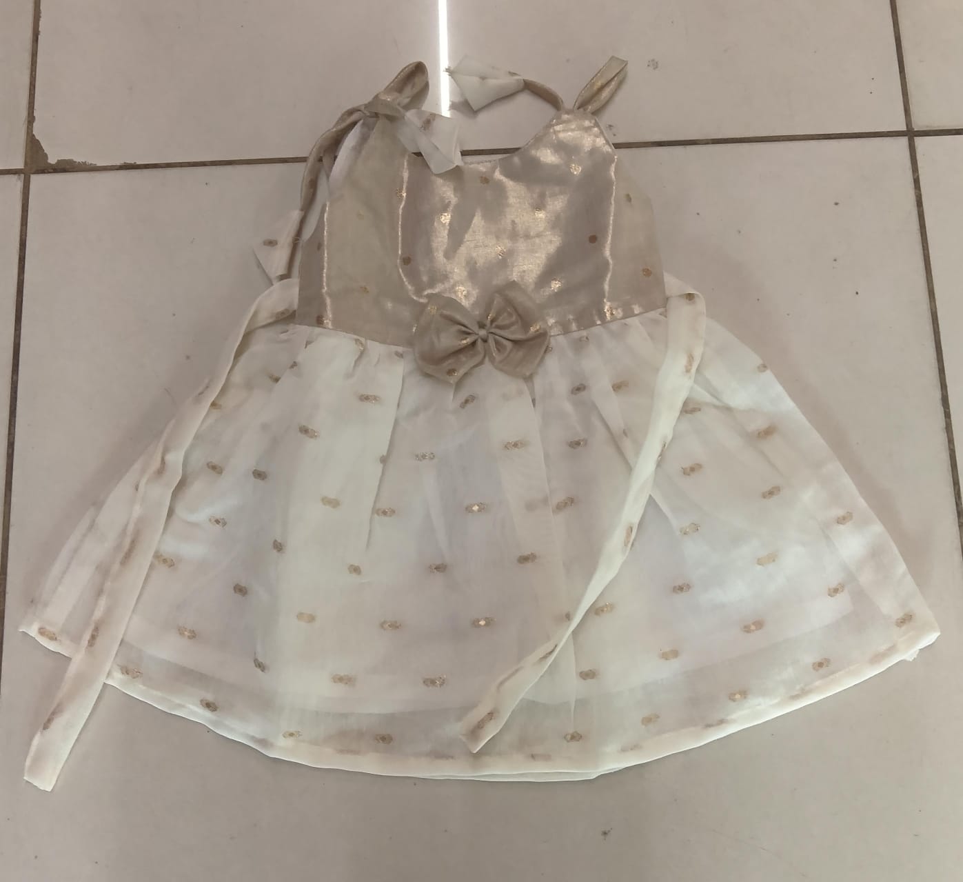 Cream Gold Bow Party Frock