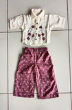 Cream Maroon Floral Shirt Pant Set