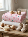 Pink Owl and Bunny Muslin Swaddle Towel