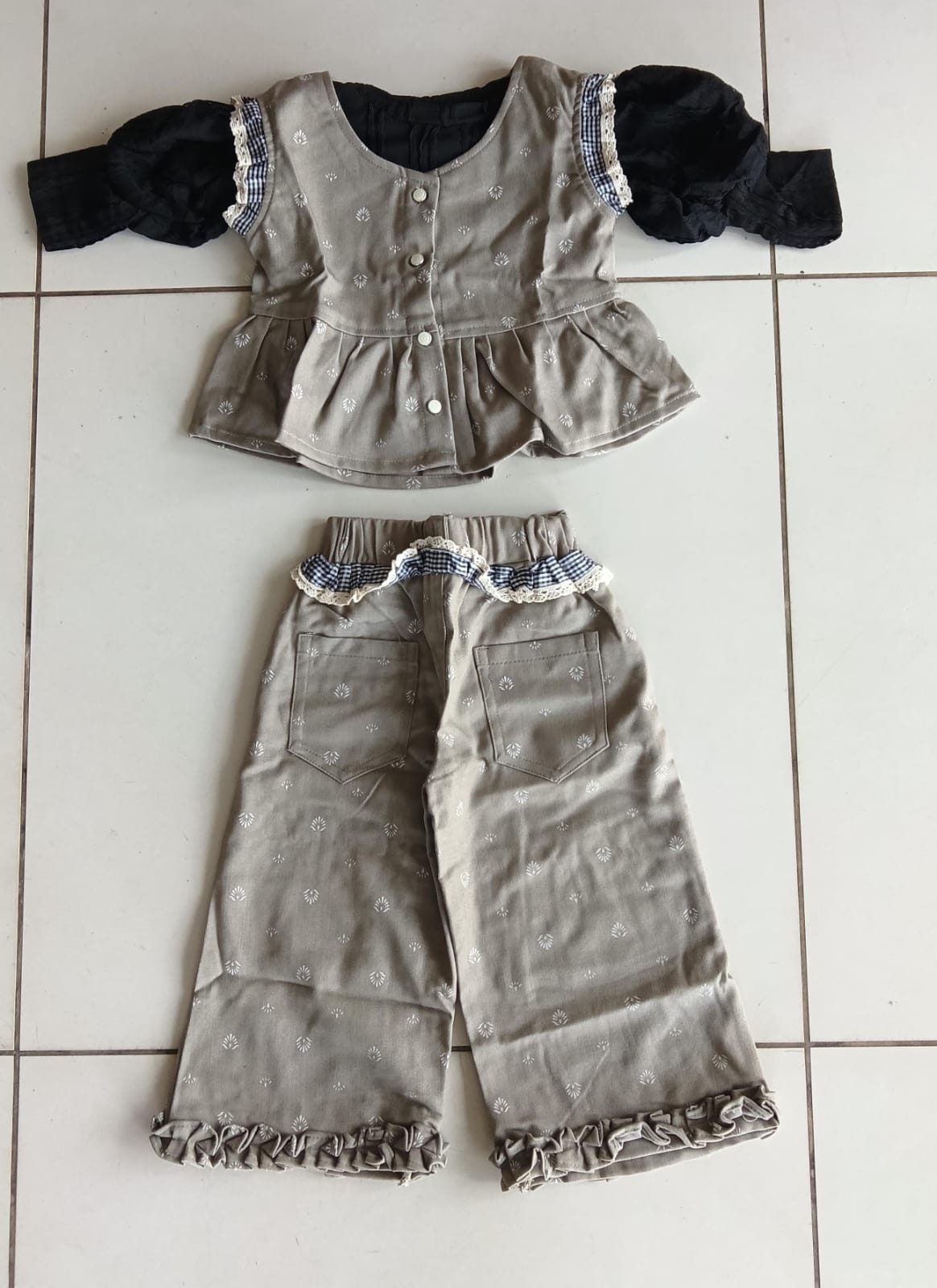 Grey Ruffle Top Pant Set