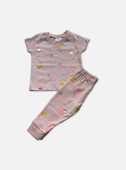 Kids T-Shirt Pant Set  - neon Pink Pineapple Baby Pink