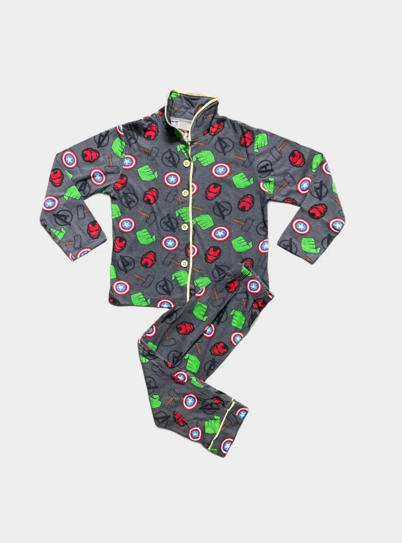 Full Sleeve Night Suit Pant Set (5 - 6 Years) - Gray Avengers