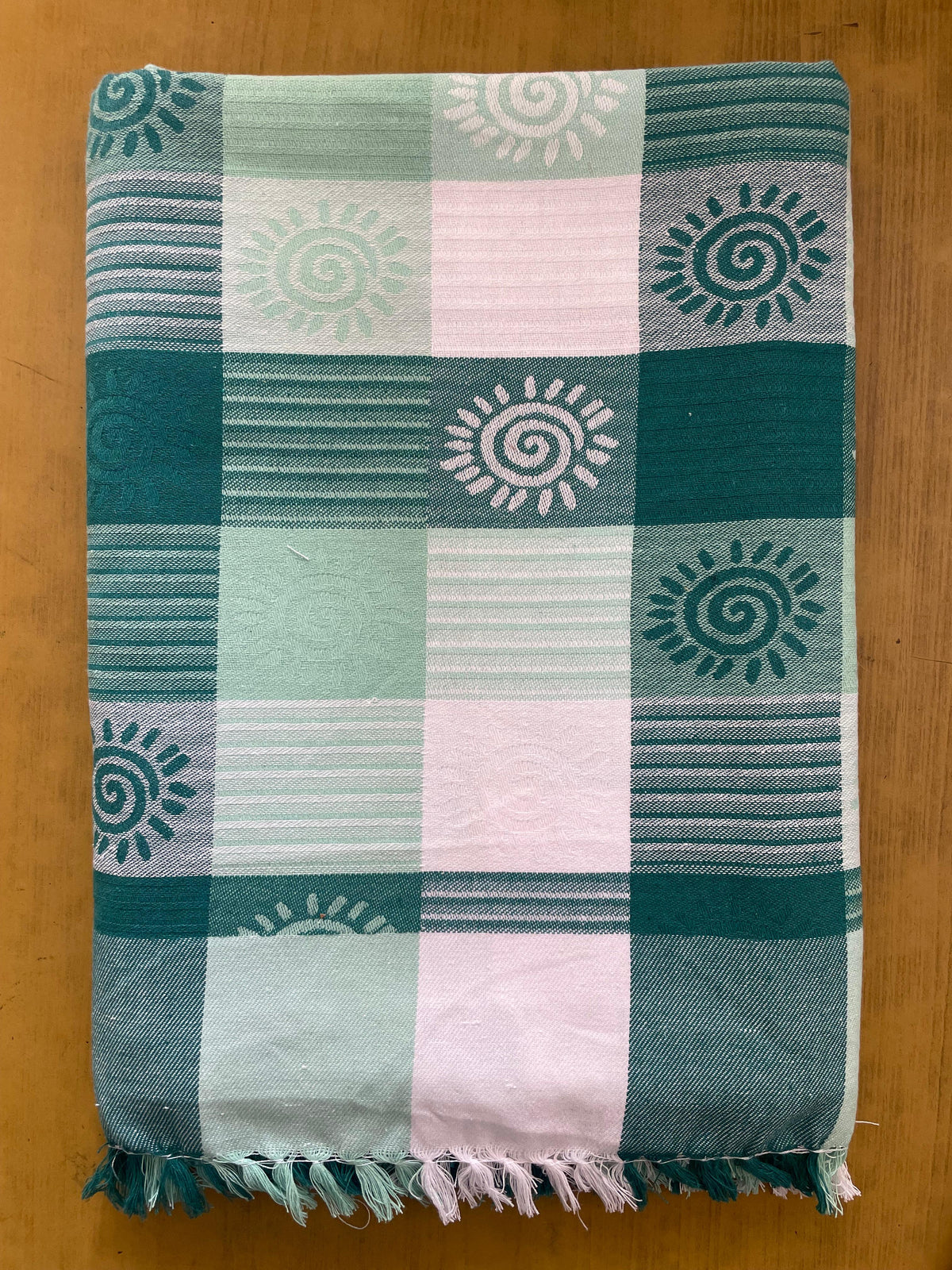 White & Dark Green Chakra Print Jacquard Blankets