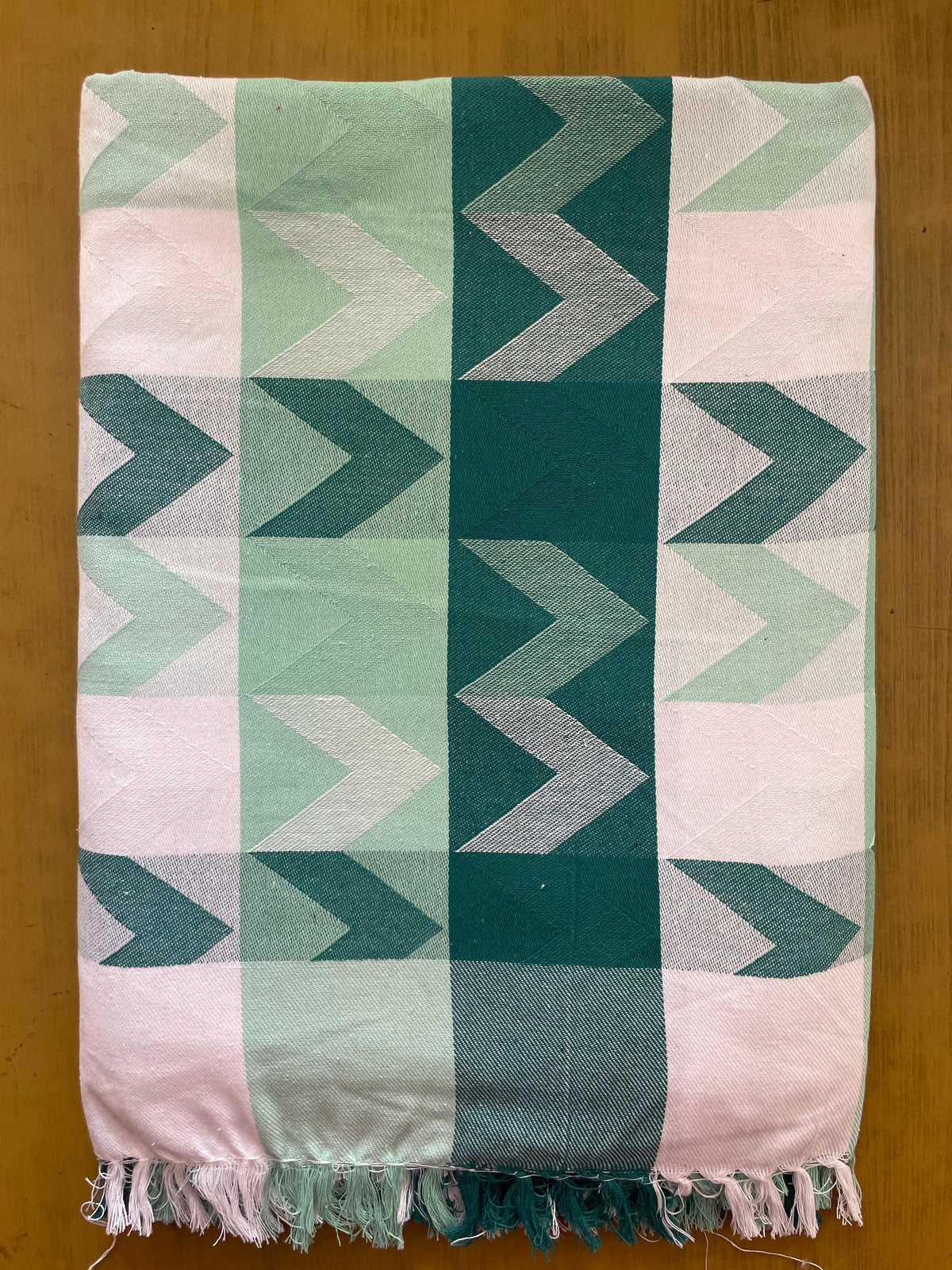 Green Zig Zag Print Jacquard Blankets
