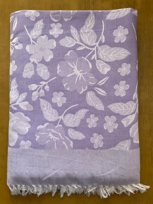 Lavender Base Flower Print Jacquard Blankets