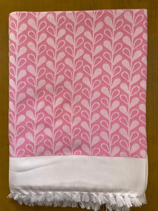 Baby Pink Base Floral Print Jacquard Blankets