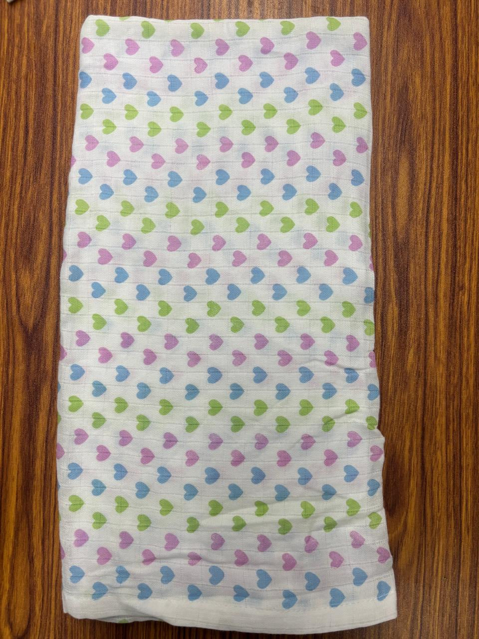 White Base Pastel Hearts Muslin Towel