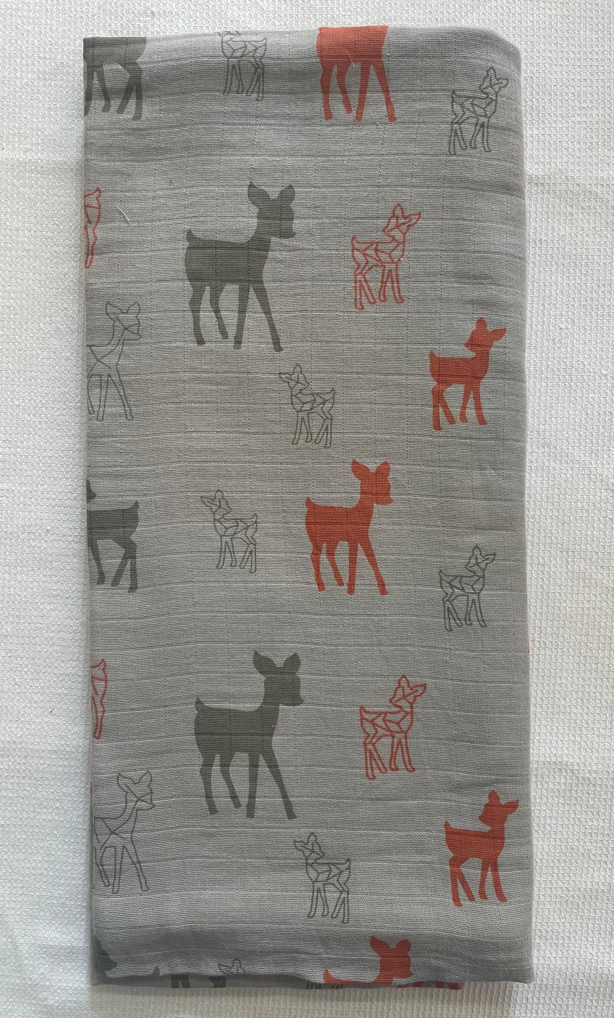 Gray Base Deer Print Muslin Towel