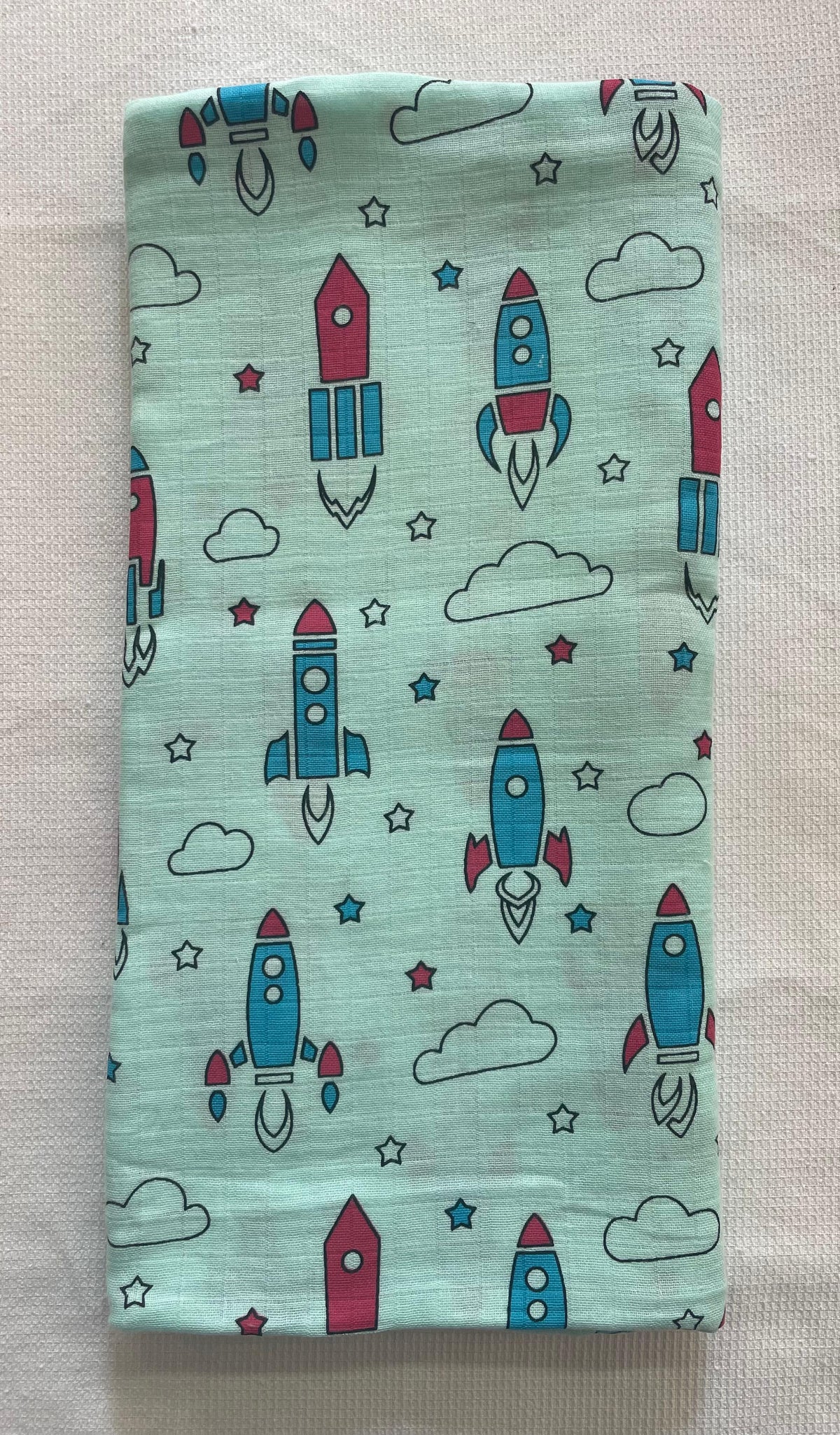 Aqua Base Rocket  Print Muslin Towel