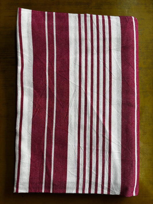 White Dark Maroon Stripe Print Single Cot Bedsheet