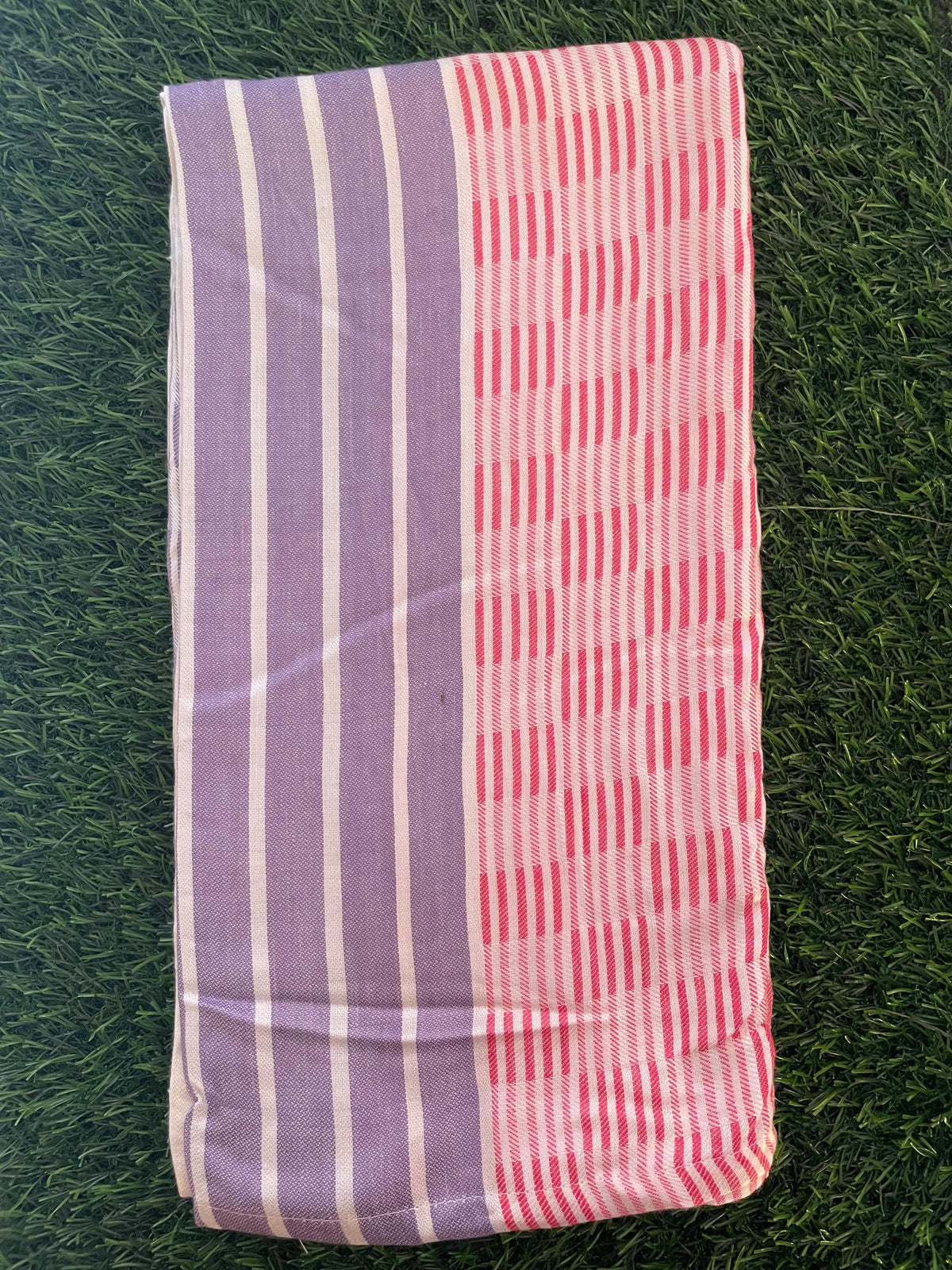 Violet & Red Lines Checked Print Bamboo Towel