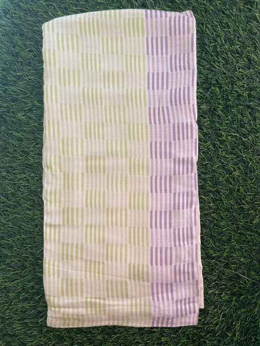 Light Green & Purple Lines Checked Print Bamboo Towel
