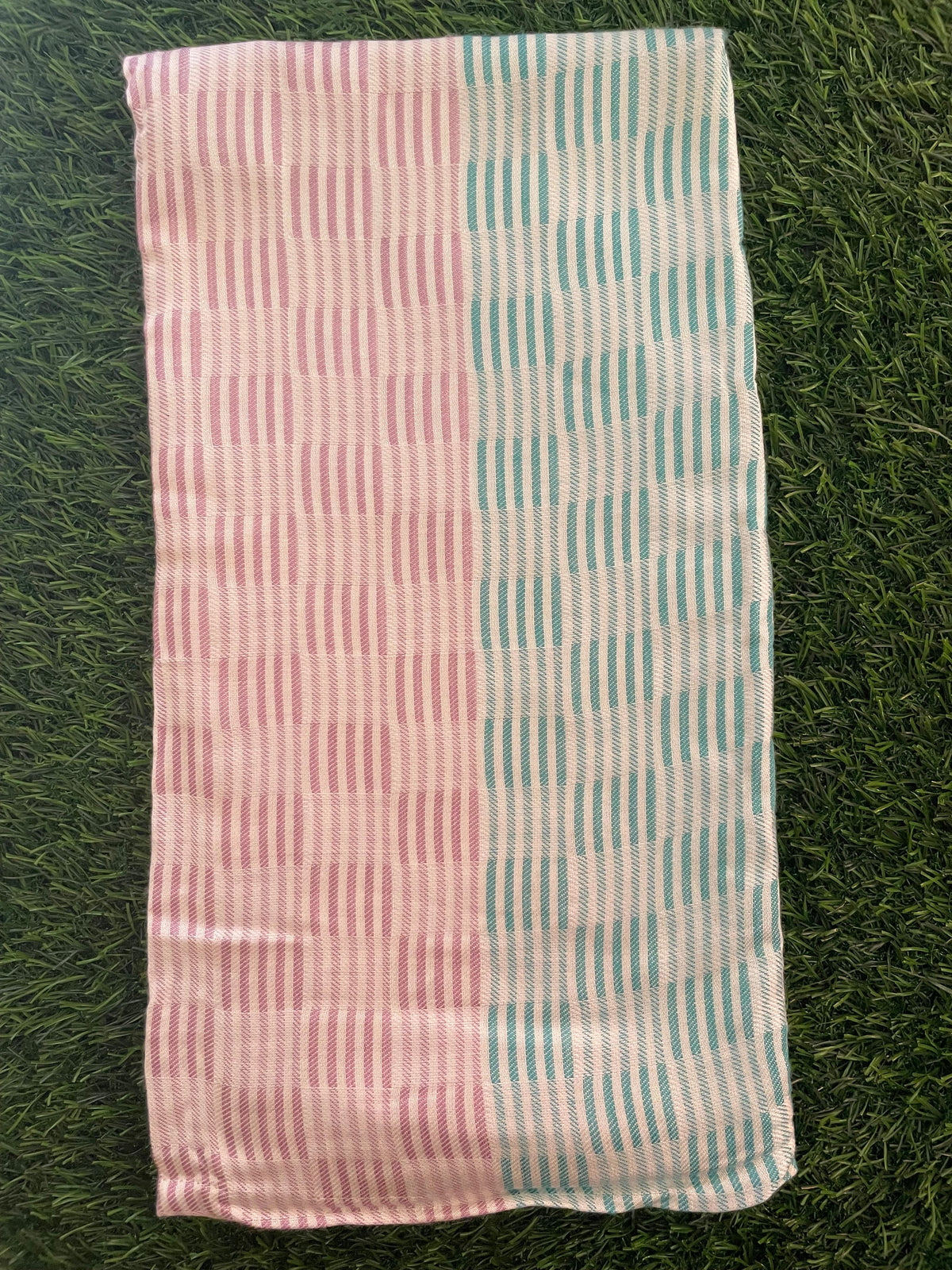 Red & Aqua Lines Checked Print Bamboo Towel