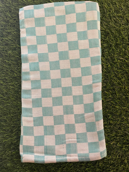 Aqua Green Checked Print Bamboo Towel