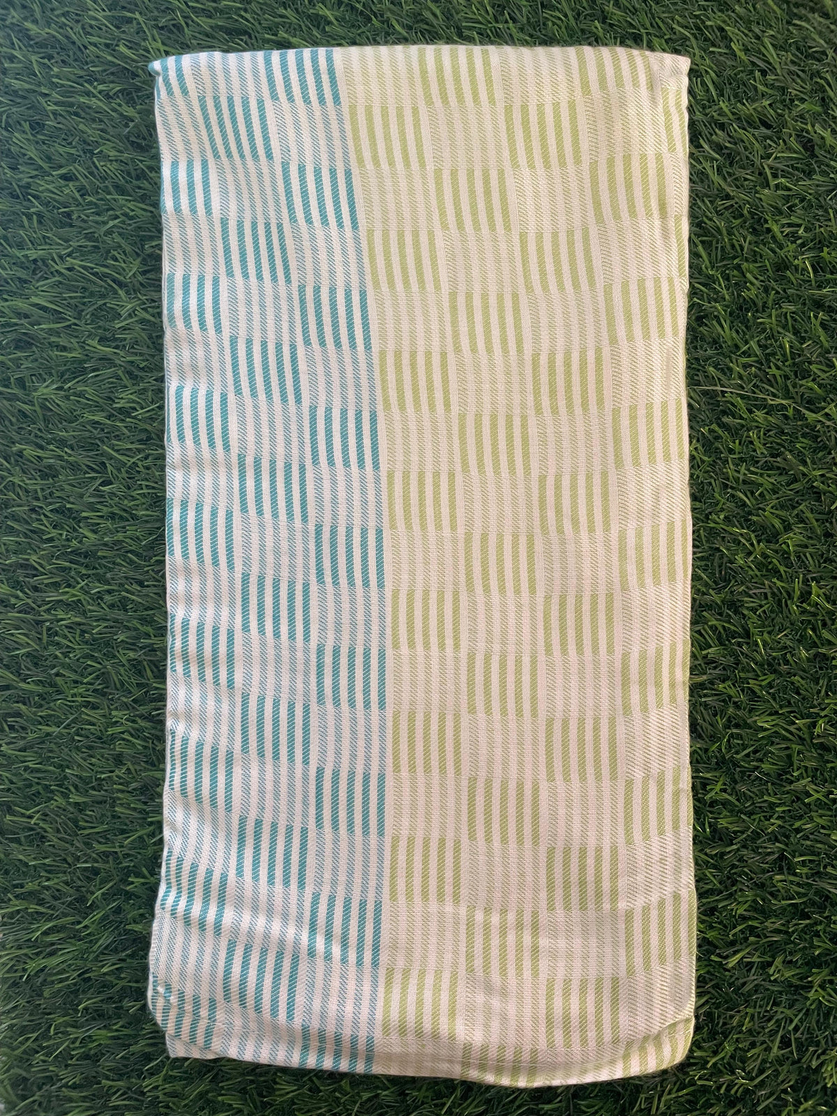 Aqua & Light Green Lines Checked Print Bamboo Towel