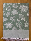 Green Base Leaf Print Jacquard Blankets