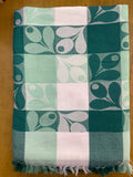 White & Dark Green Floral Print Jacquard Blankets
