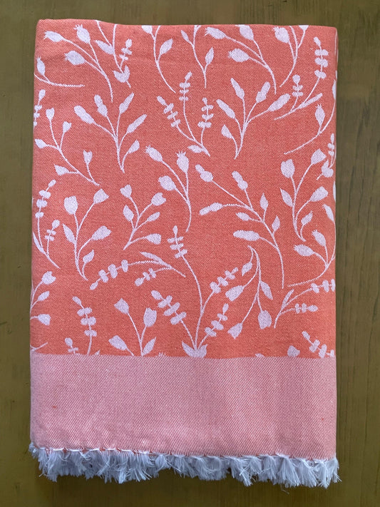 Orange Base Plant Print Jacquard Blankets