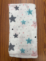 White Base Stars Print Muslin Towel