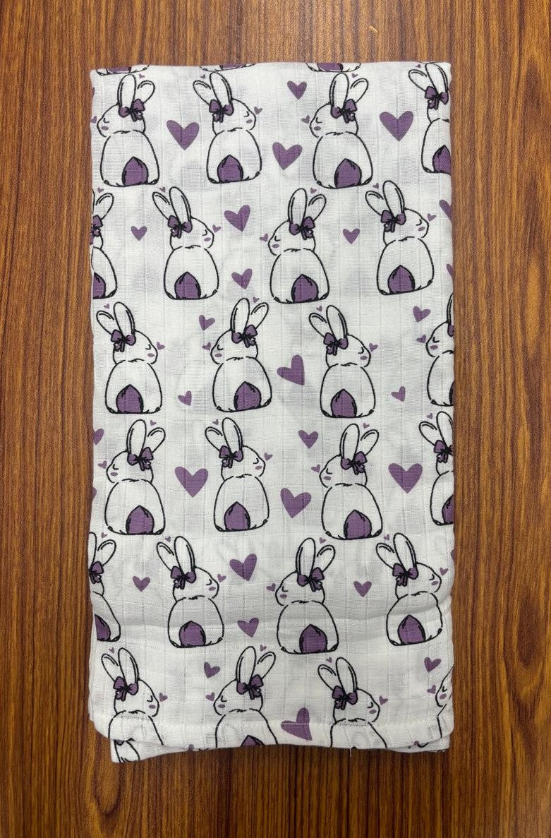 Whitw Base Purple Bunny Muslin Towel