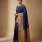 Navy Blue Gold Traditional Border Saree worn by model