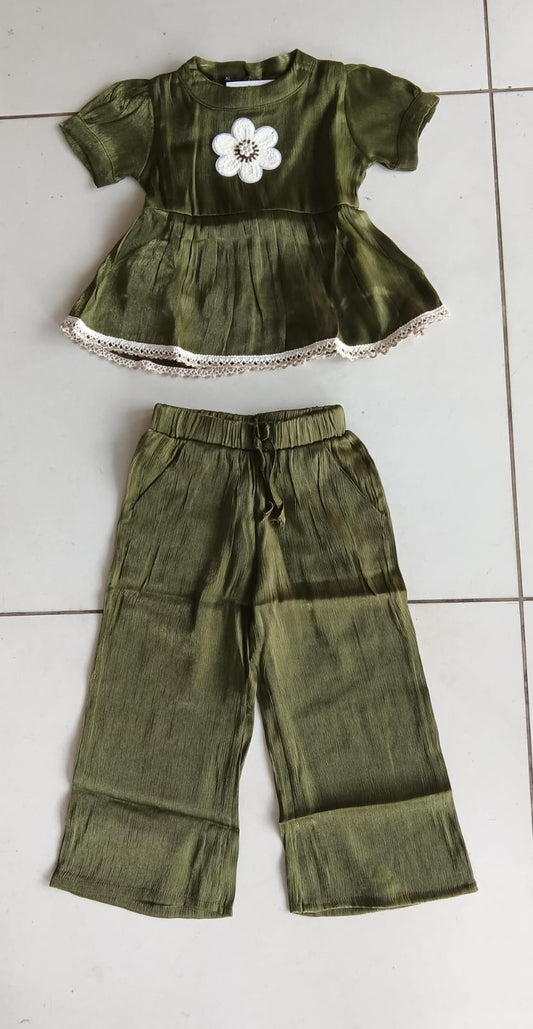 Olive Flower Top Pant Set