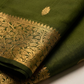 Olive Green Gold Border Saree fabric detail