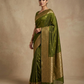 Olive Green Gold Border Saree worn by model