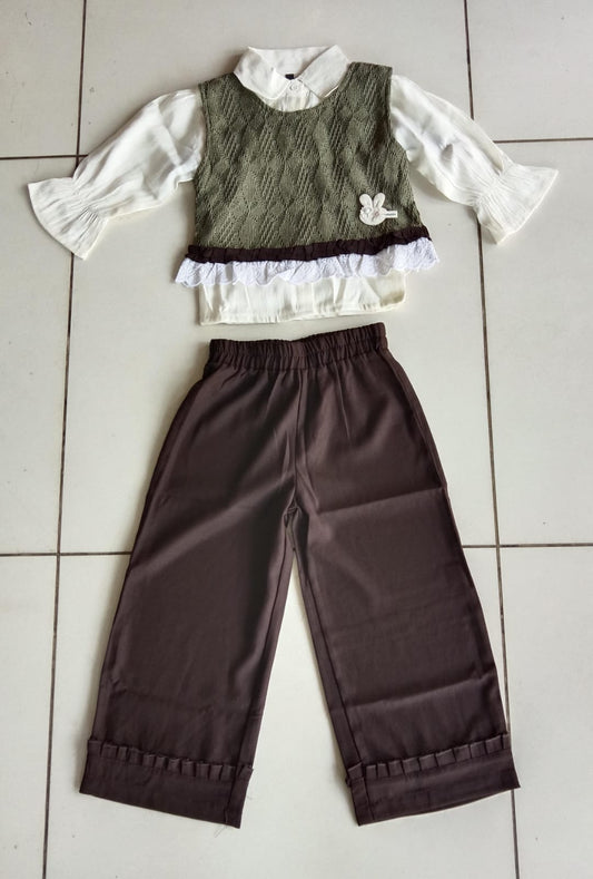 Olive Knit Top Brown Pant Set