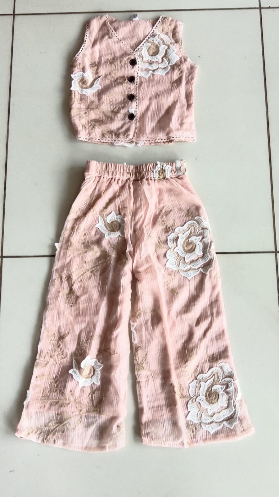 Peach Floral Top Pant Set