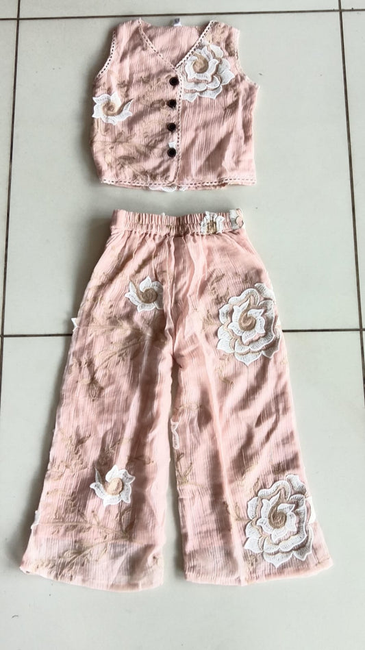 Peach Floral Top Pant Set