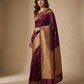 Purple Gold Brocade Border Saree worn by model