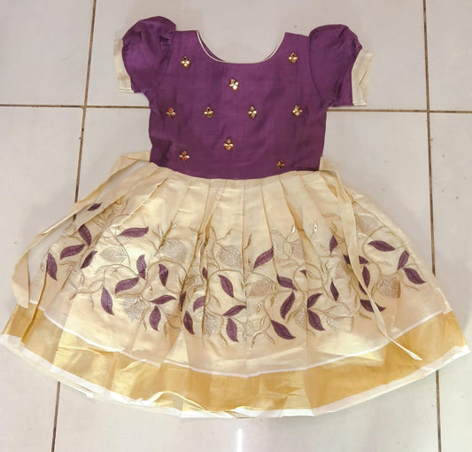 Purple Gold Embroidered Frock