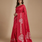 Red Peacock Jacquard Saree worn by model