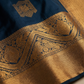 Teal Blue Gold Traditional Border Saree fabric detail