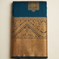 Teal Blue Gold Traditional Border Saree folded view