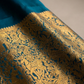 Teal Gold Brocade Border Saree fabric detail