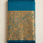 Teal Gold Brocade Border Saree folded view