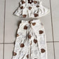 White Brown Heart Top Pant Set